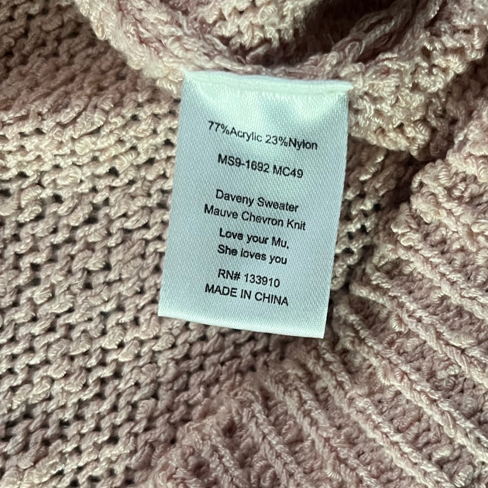 Show Me Your Mumu Pink Brown Knit Crochet Bubbly Sleeve V Neck Sweater Size S - Picture 5 of 8